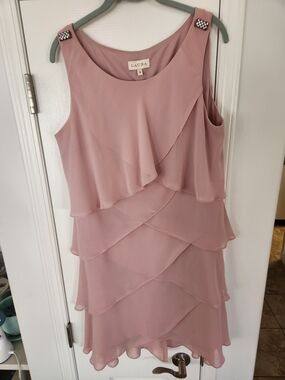 LAURA Blush Pink Layered Chiffon Dress with Embellished Straps SIZE 16 NTW